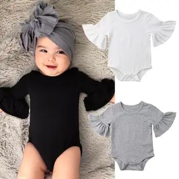 

Fashion Newborn Infant Baby Bodysuits New Arrival Girl Clothes Unique Cute Flared Sleeve Playsuit Jumpsuit Sunsuit Outfits 0-24M