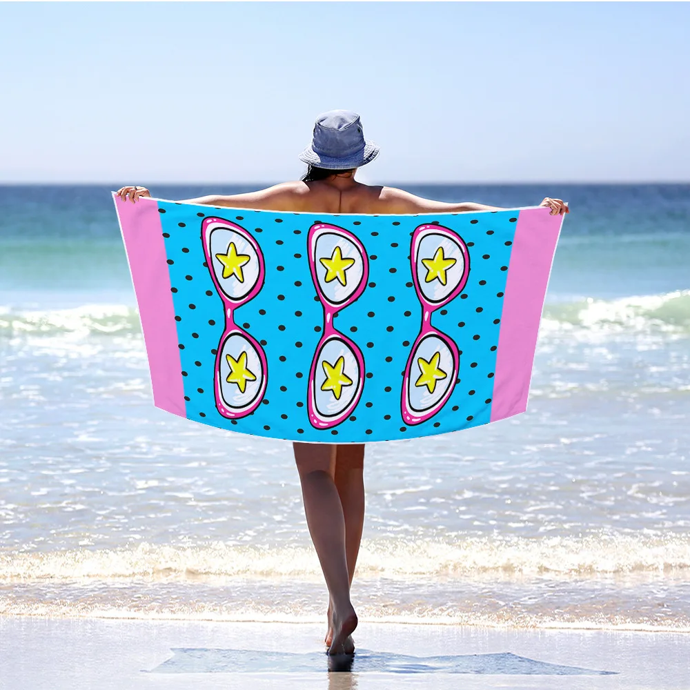 

Funny Sunglasses Beach Towel Colorful Spa Bathrobes Microfiber Fast Drying Outdoor Soft Pool Swim Towel Blanket 70x150cm