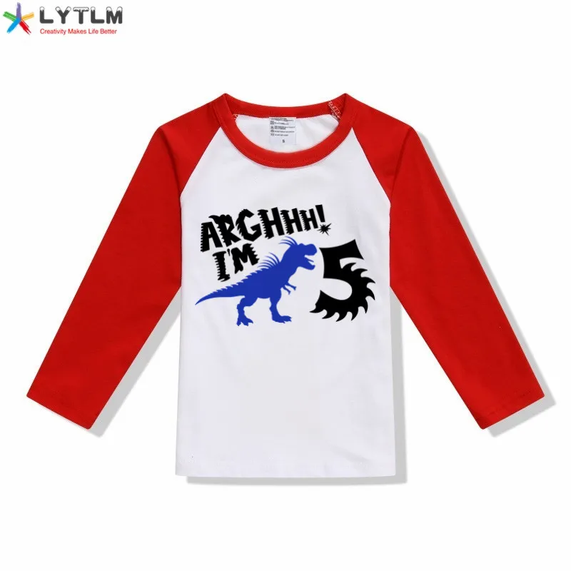 LYTLM/футболка для дня рождения, Enfant, футболки для мальчиков, детский белый топ, детская одежда с динозаврами, принт с животными, детские топы с длинными рукавами для девочек