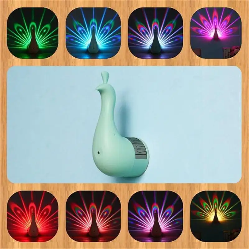 

Peacock Projection Night Light Usb Charged lamp Creative Gift Small Wall Lamp Colorful Remote Control Bedroom Bedside Decor