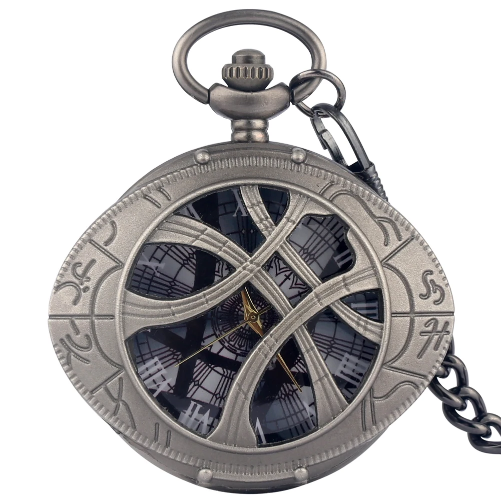 black 30cm chain Винтажные бронзовые часы Agamotto, круглый чехол, кварцевые карманные часы, белый большой циферблат, ожерелье, цепочка, подарки для мужчин и женщин - Цвет: black 30cm chain