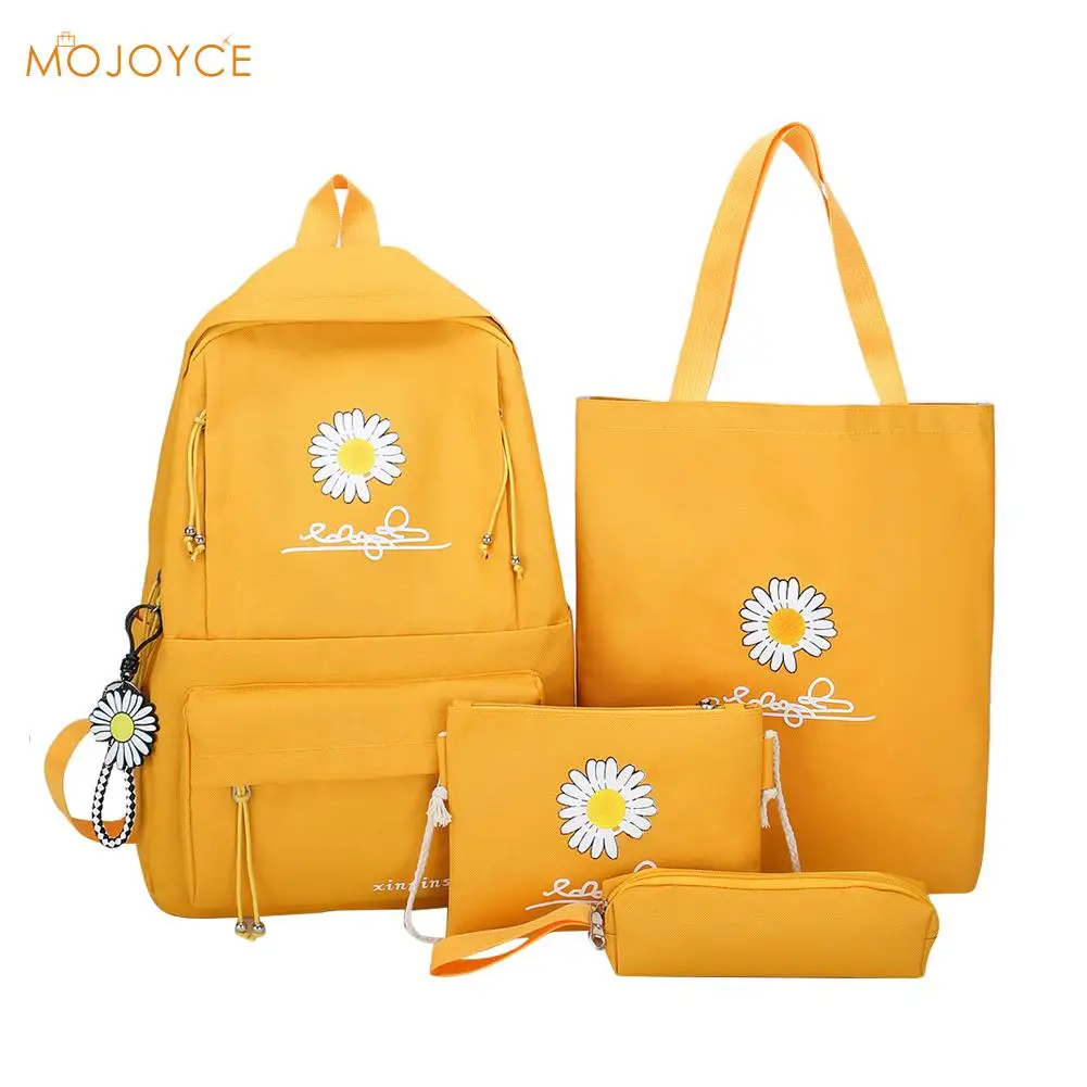 Mochila de lona portátil para dibujo de Margarita, conjunto de 4 unidades, Mochila de hombro para chica adolescente, accesorios de estudio