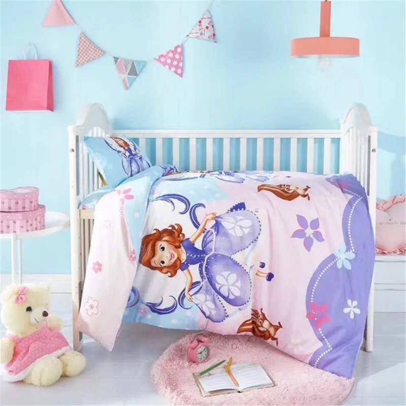 

Disney 100% Cotton purple sofia Bedding Set for Baby Crib Bed 3Pcs Duvet Cover Bedsheet Pillowcases for Baby Boy Girls 0.6m Bed