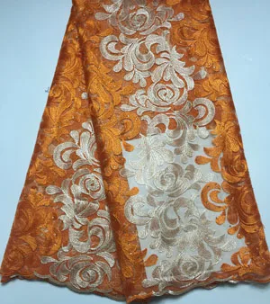

Latest orange African Laces Fabrics Embroidered African French Lace Fabric Cheap African French Net tulle Lace Fabric AYL247