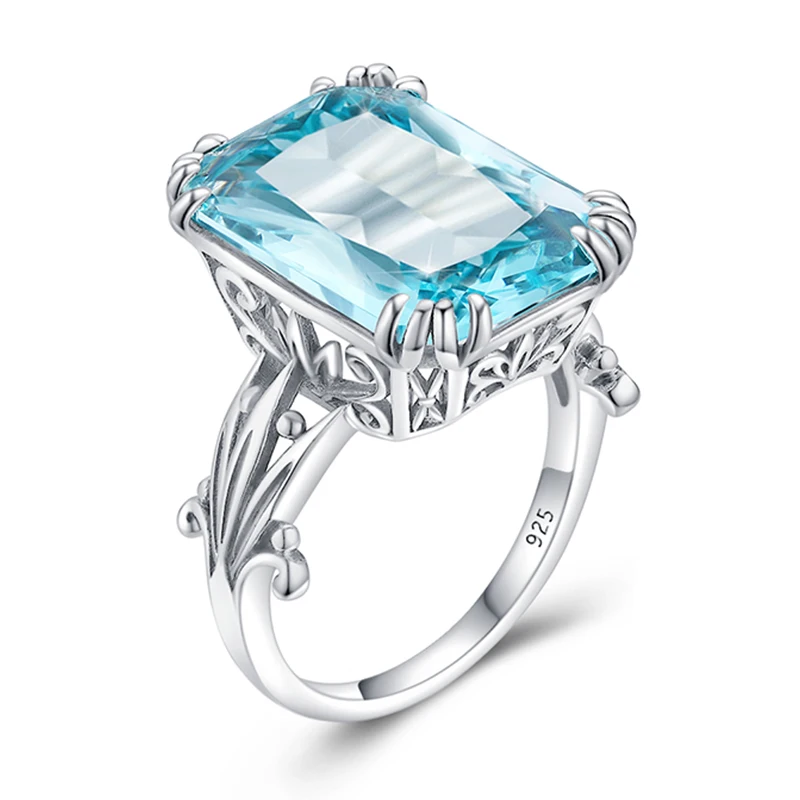 Details about   Platinum Plated 925 Sterling Silver Ring w/ Natural Diamond & Aquamarine 