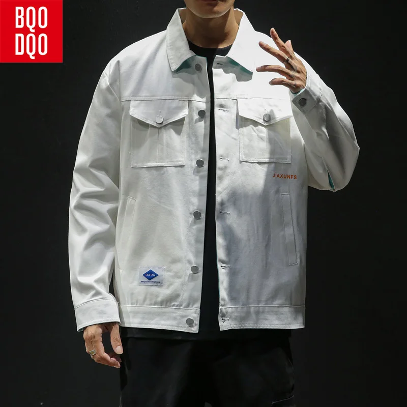 

Cotton Black Turn-down Collar Military Loose Jacket For Men Oversized Autumn Casual Jackets Hip Hop Japanese Streetwear Coats
