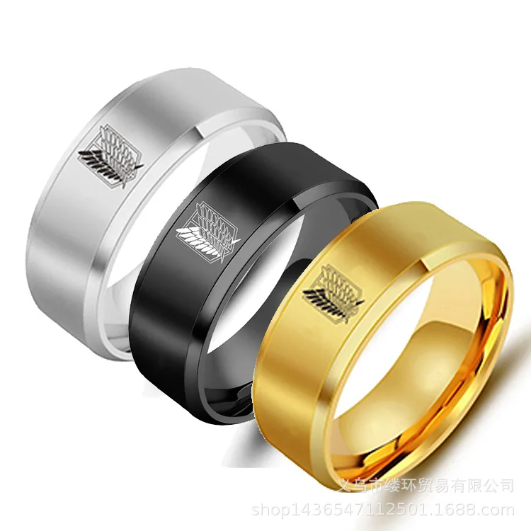 Anillo de acero inoxidable con diseño de alas de la libertad para hombres y mujeres, joyería de Anime, color negro, plateado, 5 colores