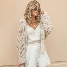 Conmoto Женский кардиган с вырезом, однотонный белый вязаный свитер, стёганый кардиган, большие размеры, осень-зима