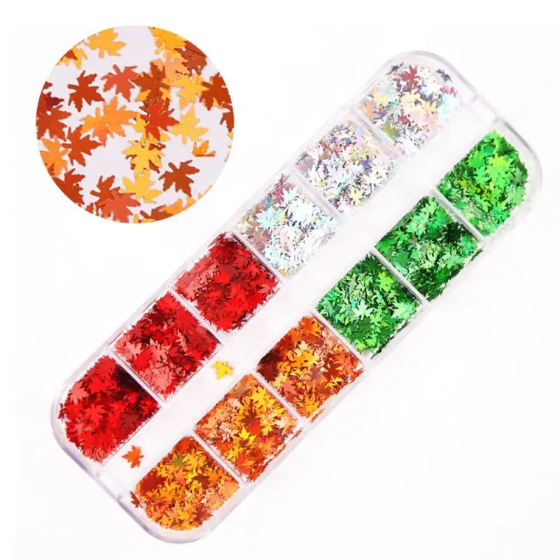 4 color 4 цвета/набор кленовый лист блеск для ногтей Блестки Круглый шестиугольник блестящие пайетки хлопья голографическое украшение ногтей маникюр - Цвет: 4 color