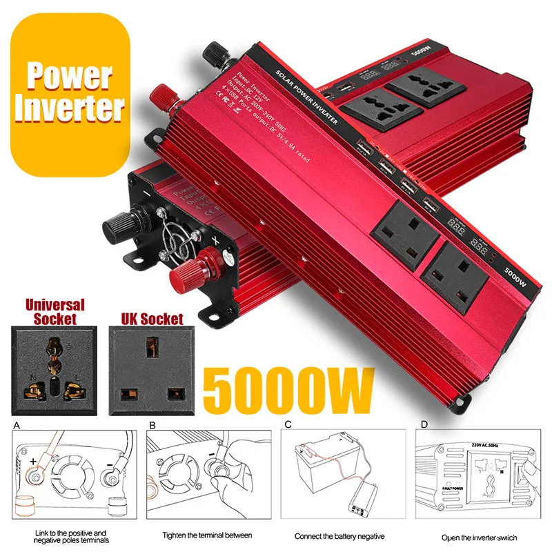 

Car Inverter 12V 220V 5000W Peak Power Voltage Transformer Converter DC 12V To AC 220V Modified Sine Wave Solar Inverter