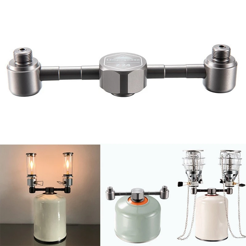 

Outdoor Camping Stove Adapter One-Two Outputs Aluminium Alloy Air Tank With 2 Conversion Heads Camp Furnace Connector Converter