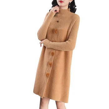 

autumn Winter Half Turtleneck Women Imitate Mink cashmere Sweater Loose Mid-length knit sweater women Pullover sweaters Q1132