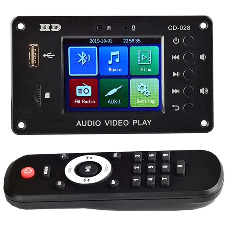 Bluetooth 5.0 MP3 Decoder Player 2.8Inch HD 7-24V Multimedia Video Decoding Module AUx USB TF Card DIY Sound Amplifiers