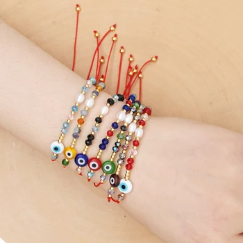 

GO2BOHO Bracelet Jewelry Bracelets For Women Evil Eye Colorful Crystal Pulseiras Real Pearl Patchwork Rope Adjustable Handmade