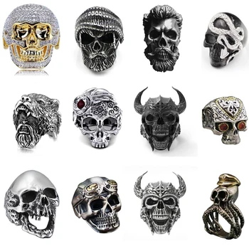 

Punk Hip-hop Golden Jewelry Cold Skull Rings For Men New Arrival Crystal CZ Ring Men High Quality Bling Ring