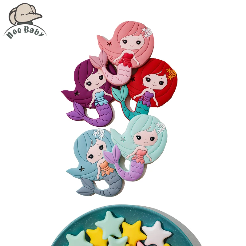 

5pcs Baby Silicone Teethers Cartoon Mermaid Teethers Free BPA Baby Toddle Teething Toys Food Grade Kids Molar Toy Care Products