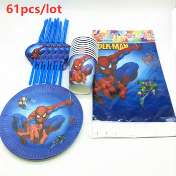 

Spiderman Theme 61Pcs Kids Boy Birthday Party family party Cartoon Tableware Sets Cups Plates Straw Tablecloth Party Supplies