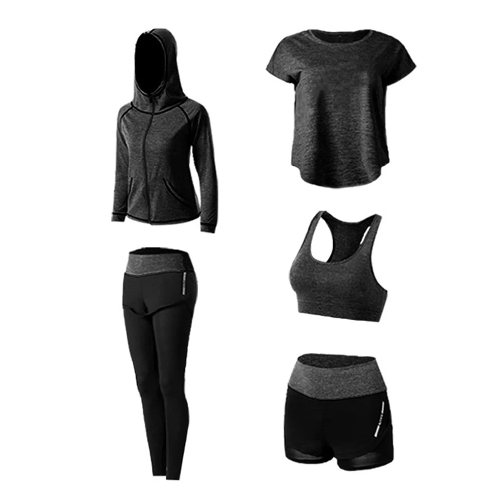 black five piece Спортивная одежда, Быстросохнущий дышащий Топ, шорты, штаны, спортивный повседневный комплект одежды THJ99 - Цвет: black five piece