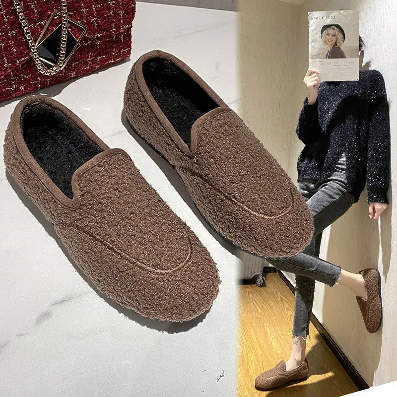 

Hairy shoes women winter peas shoes Korean version of all-match lazy shoes with velvet thickening