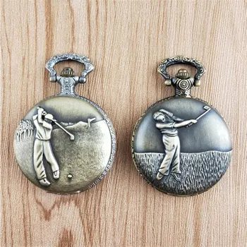 

Playing Golf Vintage Antique Round Dial Quartz Pocket Watch Necklace Pendant Clock for Mens Womens Best Gifts