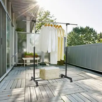 

Hanger Support Simple Stretching Clothes Movable Assembled Coat Rack Stand Shoe Shelf Adjustable Clothing For Closet Bedroom HWC