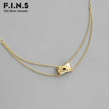 

F.I.N.S Korean S925 Sterling Silver Necklace Two-tones Lattice Double-Layer Clavicle Chain Necklace Fashion Necklaces Chokers