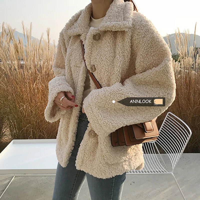 

Autumn Winter 2020 New Thickened Women's Loose Korean Lamb Wool Jacket Fur Coat Top Warm Clothing XL