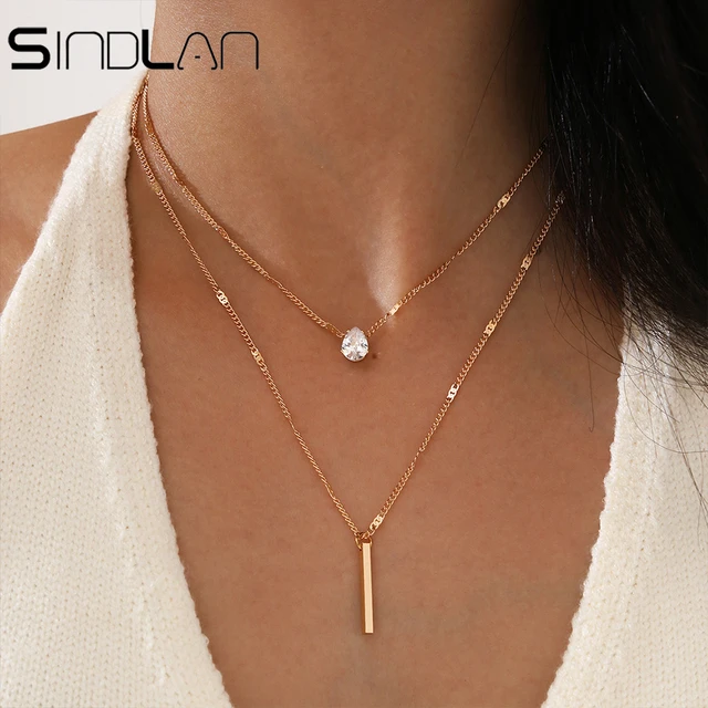 Gold Color Rectangular Stick Pendant Necklace Women Jewelry Simple  Stainless Steel Choker Necklaces For Woman Neck Accessories - AliExpress