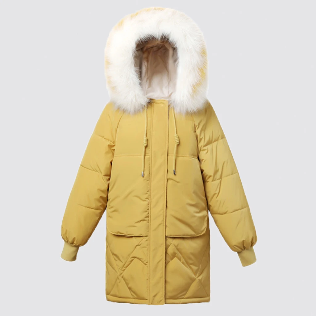 New 2019 Winter Warm Coat Padded Thick Cotton Jacket Women Slim Down Jacket Fur Hood Pocket Long Sl