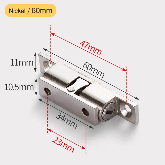 NAIERDI 2PCS Pure Copper Adjustable Cabinet Catches Double Ball Cabinet Closet Latch Clip Door Catches Furniture Fittings Nickel Plated 60mm