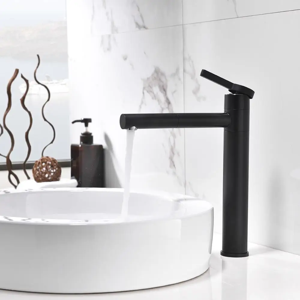 

Deck mounted Single Handle Faucet Hot and Cold Basin Faucet Black Bathroom Mixer Tap Sink Faucets +2 pcs Hoses