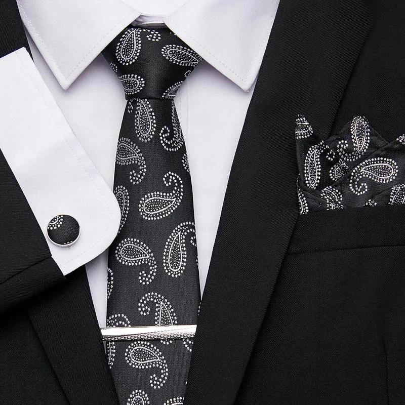 Жаккардовый тканый Свадебный галстук Hanky запонки набор зажимов для галстука на шею галстук мужской галстук шелк 7,5 см для мужчин деловые вечерние 12601 - Цвет: SZ74