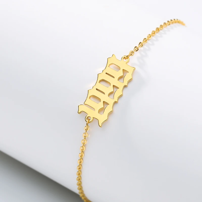 

Private Custom Old English Number Bracelet Stainless Steel Special Date Year 1997 1998 1999 Jewelry For Women Men Birthday Gift