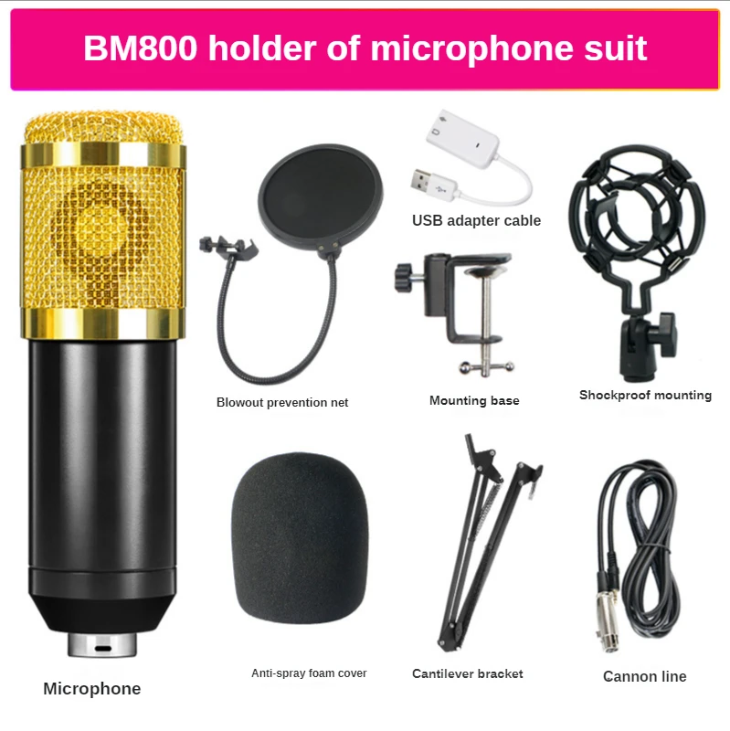 Bm 800 Microphone Wireless Bluetooth for Live Streaming V80 Sound Card Professional Studio Condenser Microphone Youtube TikTok 