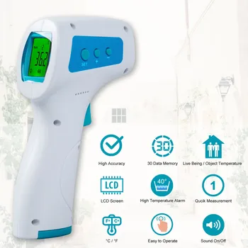 

Non-Contact Infrared Thermometer Digital Forehead Thermometer for Adult Child Objects Memory Function Color Alarm Sound Setting