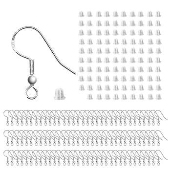 

100 PCS/50 Pairs Earrings Hooks with Silicone Rubber Findings - Hypoallergenic Earring Jewelry Making Parts - Perfect for Jewelr