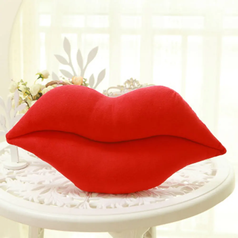 Red Cushion 3 Size Playroom Bed Wedding Doll Comfortable Pink Red Plush+ PP Cotton Car Lip Shape Cute Soft Anniversary Office - Цвет: Red