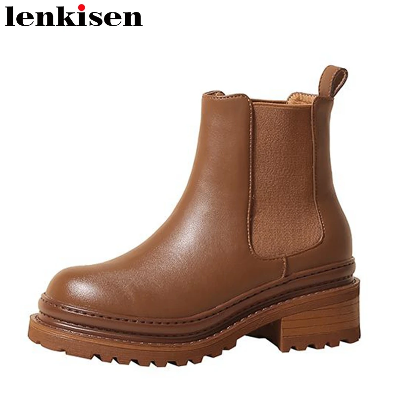 Винтажные ботинки челси Lenkisen из натуральной коровьей кожи зимние меховые