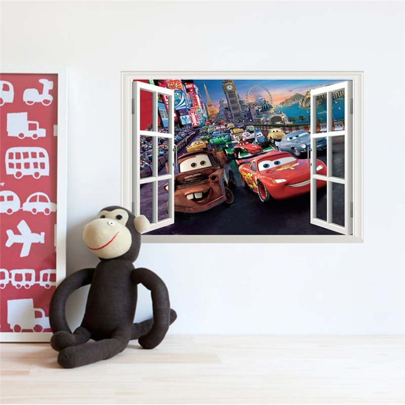 PAW019 3d мультфильм молния Mcqueen окна Наклейки на стены детские комнаты домашний декор Дисней наклейки для автомобилей ПВХ художественная Мураль Сделай Сам плакаты - Цвет: PAW019