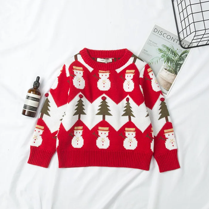 New Autumn and Winter Cotton Knit Christmas Sweater Mommy and Me Clothes Family Matching Clothes - Цвет: Красный