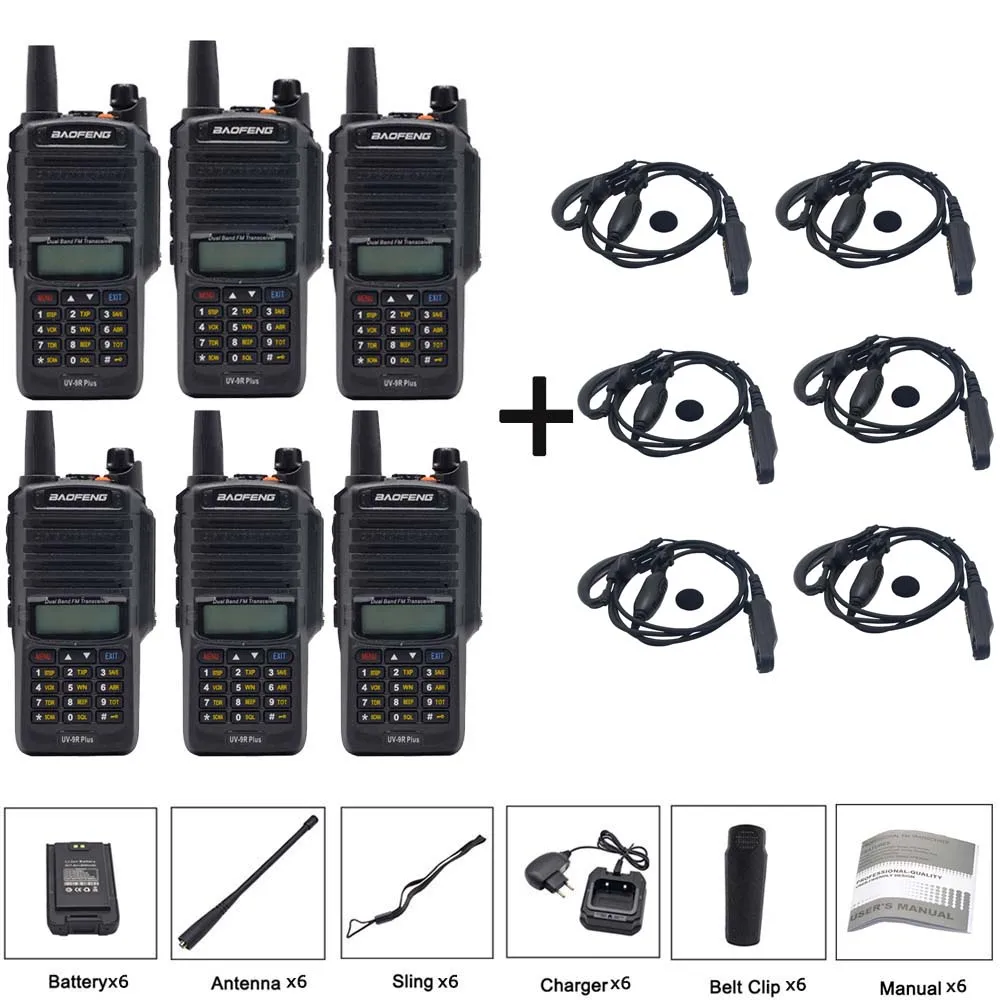 6 шт. Высокая мощность Baofeng водонепроницаемый двухдиапазонный UV-9R плюс портативная рация Портативный 10 км дальность UV9R плюс двухстороннее радио - Цвет: add 6earp