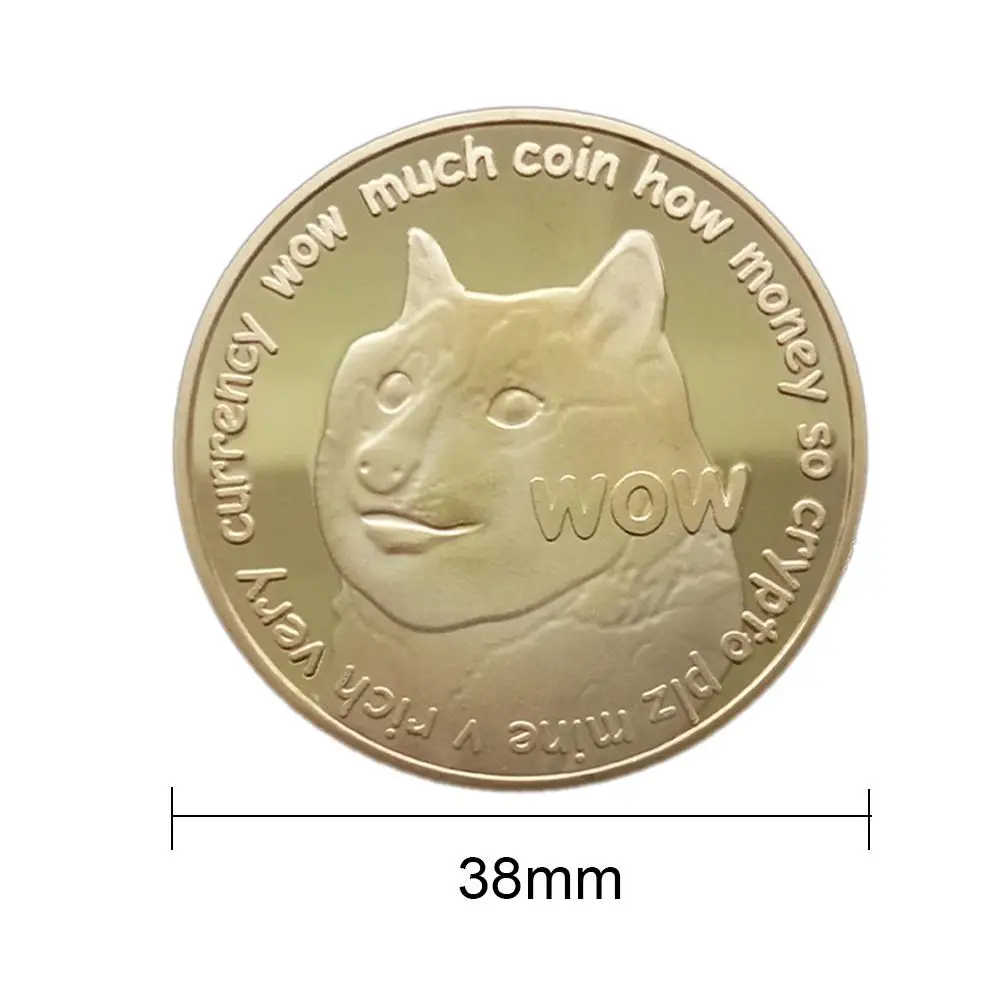 1pcs Dogecoin Commemorative Coin Dogecoin Virtual Currency Commemorative Golden Hottest DOGE Coin Art Collection Dia 38mm