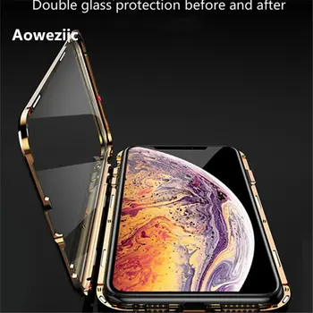 

Aoweziic For iPhone 11 pro max xr xs max 7plus 8 magnet King phone shell double-sided glass metal border magnetic suction Prism
