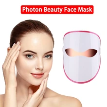 Светодиодная маска для лица, 3 цвета, красный/синий/желтый светильник, терапия для омоложения кожи, против акне, морщин, светильник, терапия, маска от акне, инструмент