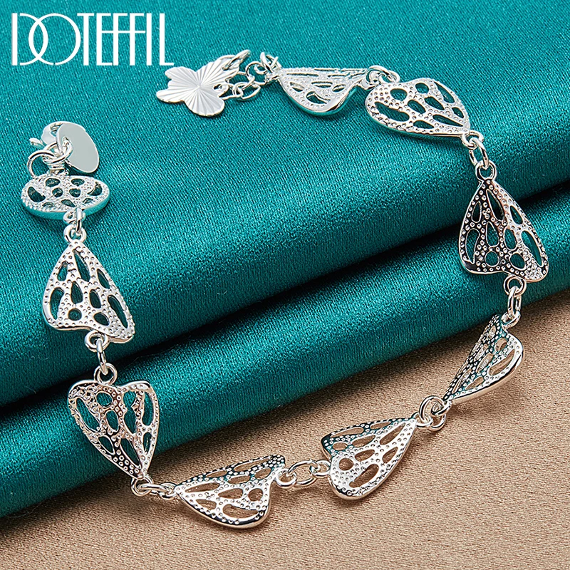

DOTEFFIL 925 Sterling Silver 24K Gold Hollow Heart Butterfly Pendant Bracelet For Women Wedding Engagement Party Fashion Jewelry