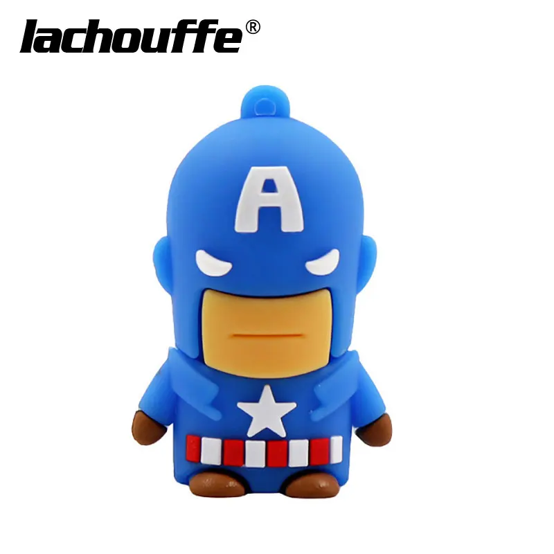 Крутая Флешка Heros 128 ГБ USB Человек-паук/Бэтмен/Флешка 8 ГБ 16 ГБ флеш-накопитель Игрушка USB Флешка 32 Гб 64 Гб мини-usb-ключ memoria usb - Цвет: Captain America