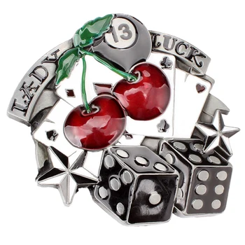

Fashion Dice Cherry Lady Luck Pattern Cowgirl Western Gamble Belt Buckle Women Novelty Buckle Cool Jeans Accessory