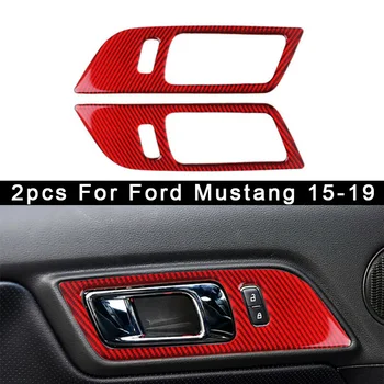 

2pcs Carbon Fiber Inner Door Handle Bowl Decor Cover Red For Ford Mustang 15-19 Durable And Practical To Use