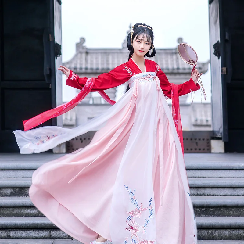 

Stage Performance Suit Chinese Style Women Hanfu Ancient Chinese Costume Set Folk Dance Dress Elegant Embroidery Ancient Dress