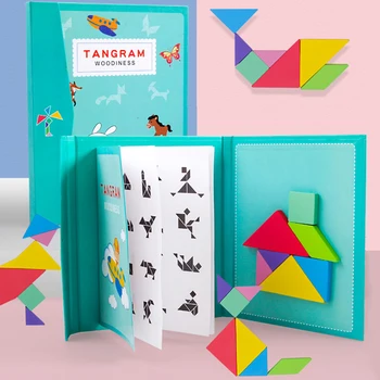 

Wooden Magnetic Tangram Jigsaw Game Colorful Puzzle Board Kids Children Brain Tease Montessori Educational Learning Developing T